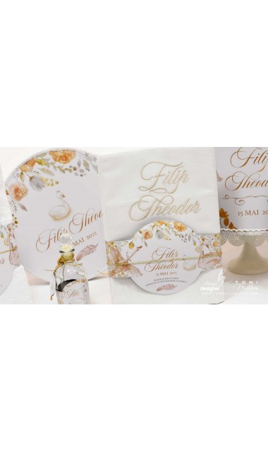 Trusou special creat pentru baieti gingas si elegant alb gold cu lebede Swan Boy 14
